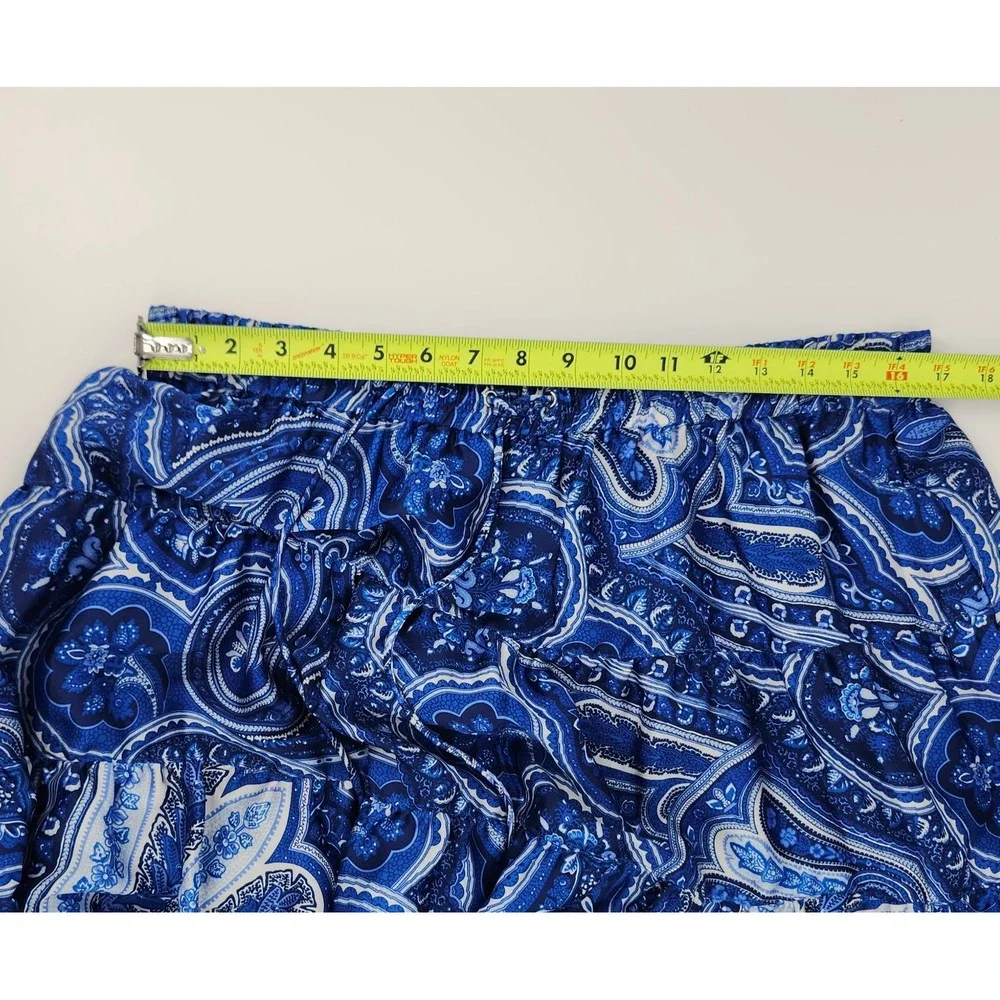 Lauren Ralph Lauren Blue Paisley Tiered Maxi Skirt XL Elastic Waist Boho Flowy